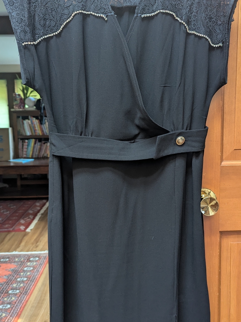 Classic Black Lace-Trim Wrap Dress